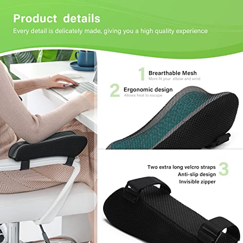 LargeLeaf Chair Ergonomic Armrest Cooling Gel Pads Elbow Pillow Pressure Relief Office Chair Gaming Chair armrest with Memory Foam armrest Pads 2-Piece Set of Chair (Gel+ Memory Foam)