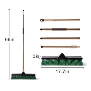 Eyliden 18" Wide Push Broom with 66" Long Handle, Heavy-Duty Professional Outdoor Indoor Brooms with Stiff Bristles, Garage Broom for Sidewalk Driveway Yard Patio Decks Bathroom Cleaning