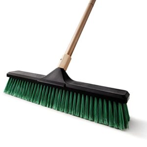 eyliden 18" wide push broom with 66" long handle, heavy-duty professional outdoor indoor brooms with stiff bristles, garage broom for sidewalk driveway yard patio decks bathroom cleaning