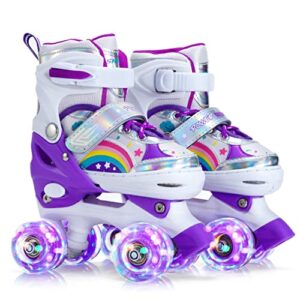 shdsl girls roller skates for kids beginners 4 size adjustable, light up 8 wheels shine, fun illuminating boys patines para niñas