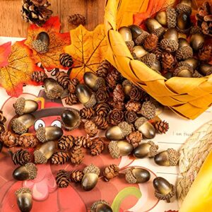 Syhood 200 Pieces Thanksgiving Natural Mini Pine Cone Artificial Acorn Pine Cone Ornament Simulation Lifelike Small Acorn with Natural Cap Fake Craft Acorn Prop for Vase Filler Autumn Winter Home