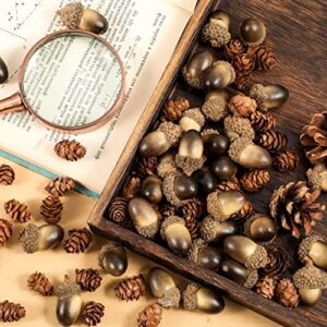 Syhood 200 Pieces Thanksgiving Natural Mini Pine Cone Artificial Acorn Pine Cone Ornament Simulation Lifelike Small Acorn with Natural Cap Fake Craft Acorn Prop for Vase Filler Autumn Winter Home