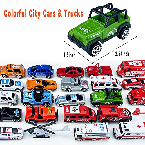 Tcvents Push Cars | Mini Cars | 24 Pack Toy Cars for Toddlers 1-3 Year Old Boys Girls - Small Fire Trucks & Ambulance & Police Vehicles Play Cars Set for Kids 3-7 Party Favors