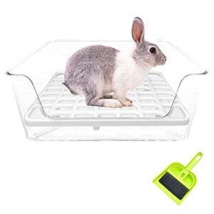 pinvnby transparent rabbit litter box bunny corner litter bedding box small pet litter pan cage potty trainer pet toilet with cleaning tools for guinea pigs chinchilla ferret(white)
