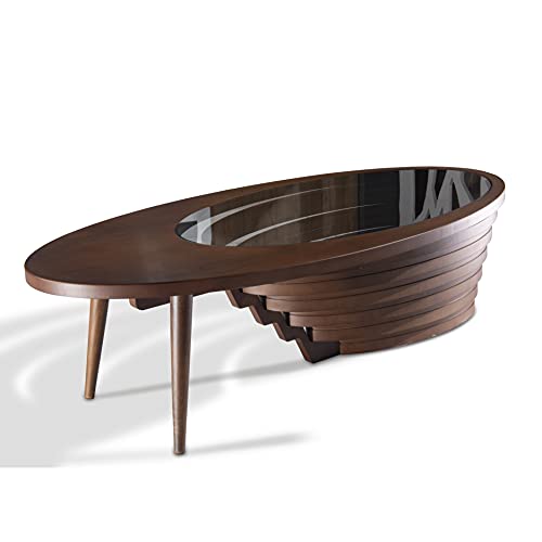 by Papella Design, Natural Walnut Veener Coffee Tables for Living Room, Rustic Table, Mesa De Centro para Sala, Center Table, Glass Table top, Walnut Color, (Drop)