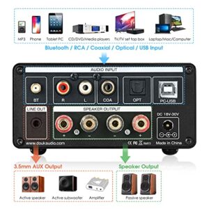 Douk Audio ST-01 200W Bluetooth Amplifier, 2 Channel Vacuum Tube Power Amp with USB DAC/Coaxial Optical Inputs/VU Meter/Treble Bass Control for Home Theater/Stereo Speakers (Upgrade Version)