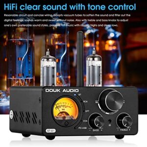 Douk Audio ST-01 200W Bluetooth Amplifier, 2 Channel Vacuum Tube Power Amp with USB DAC/Coaxial Optical Inputs/VU Meter/Treble Bass Control for Home Theater/Stereo Speakers (Upgrade Version)