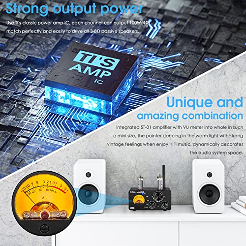 Douk Audio ST-01 200W Bluetooth Amplifier, 2 Channel Vacuum Tube Power Amp with USB DAC/Coaxial Optical Inputs/VU Meter/Treble Bass Control for Home Theater/Stereo Speakers (Upgrade Version)