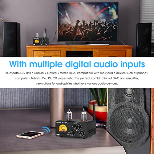 Douk Audio ST-01 200W Bluetooth Amplifier, 2 Channel Vacuum Tube Power Amp with USB DAC/Coaxial Optical Inputs/VU Meter/Treble Bass Control for Home Theater/Stereo Speakers (Upgrade Version)