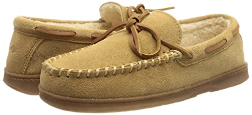 Sperry Men's Trapper Moccasin Slippers with Rawhide Leather Lacing, Lightweight Hardsole Moccasin Slippers for Men, Tan, 9 M