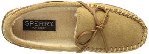 Sperry Men's Trapper Moccasin Slippers with Rawhide Leather Lacing, Lightweight Hardsole Moccasin Slippers for Men, Tan, 9 M