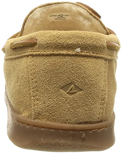 Sperry Men's Trapper Moccasin Slippers with Rawhide Leather Lacing, Lightweight Hardsole Moccasin Slippers for Men, Tan, 9 M