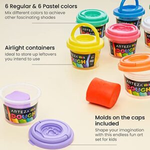 Arteza Kids Play Dough, 6 Pastel and 6 Regular Colors, 2.8-oz Tubs, Soft, Air-Tight Containers, Art Supplies for Kids Crafts and Playtime Activities