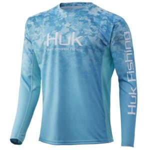 huk mens icon x camo long sleeve |performance fishing shirt, tide change fade - sea floor, large us