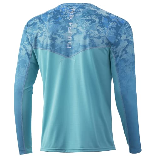 HUK mens Icon X Camo Long Sleeve |Performance Fishing Shirt, Tide Change Fade - Sea Floor, Large US