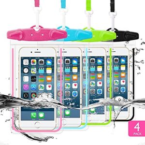 universal waterproof phone pouch, 4 pack waterproof phone lanyard case for iphone 14 13 12 11 pro max xs plus samsung galaxy s22 s21 note up to 6.8", ipx8 cellphone dry bag beach for travel