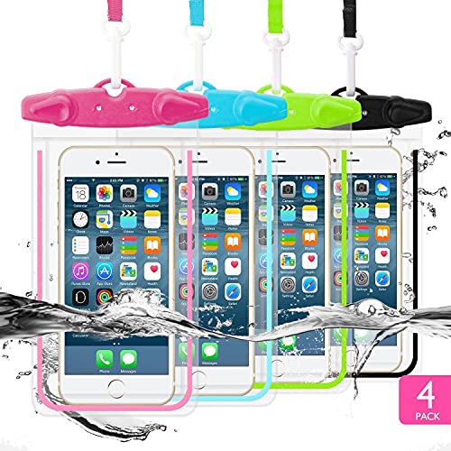 Universal Waterproof Phone Pouch, 4 Pack Waterproof Phone Lanyard Case for iPhone 14 13 12 11 Pro Max XS Plus Samsung Galaxy S22 S21 Note up to 6.8", IPX8 Cellphone Dry Bag Beach for Travel