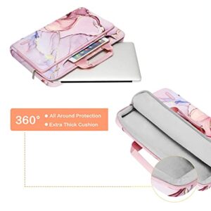 MOSISO 360 Protective Laptop Shoulder Bag Compatible with MacBook Pro 16 inch 2023-2019 M2 A2780 M1 A2485 Pro/Max A2141/Pro 15 A1398,15-15.6 inch Notebook,Polyester Sleeve with Belt Marble MO-MBH216