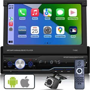 single din apple carplay,car stereo with bluetooth 5.0,flip out touchscreen car radio,single din touch screen display radio,fm radio/android auto/rear view camera/