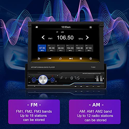 Single Din Apple Carplay,Car Stereo with Bluetooth 5.0,Flip Out Touchscreen Car Radio,Single Din Touch Screen Display Radio,FM Radio/Android Auto/Rear View Camera/