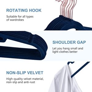 Velvet Clothes Hangers, ESEOE 30 Pack Non Slip Suit Hangers with Rose Gold Color Swivel Hook, Ultra Thin Space Saving, Wide for Coat, Shirt, Pants, Ties (Blue)