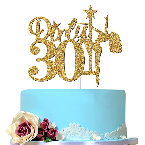 Glitter Golden Dirty 30 Cake Topper for Women Birthday, 30 & Fabulous, Dirty Thirty/Happy 30th Birthday Cake Decoration, Hello 30 Sign, Thirtieth Birthday/Anniversary Party Supplies