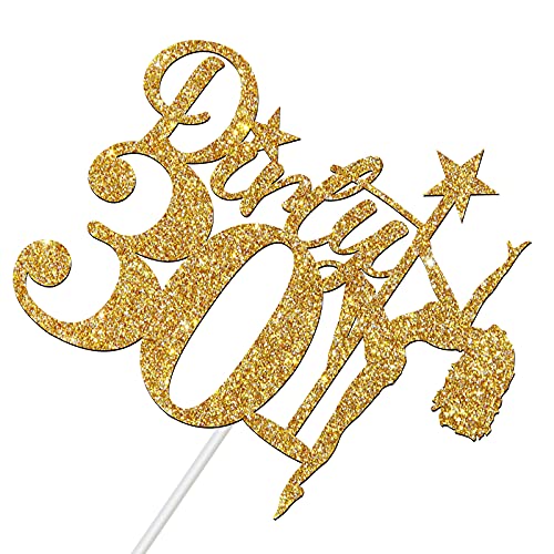 Glitter Golden Dirty 30 Cake Topper for Women Birthday, 30 & Fabulous, Dirty Thirty/Happy 30th Birthday Cake Decoration, Hello 30 Sign, Thirtieth Birthday/Anniversary Party Supplies