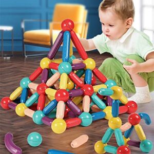 RITONS 64 PCS Magnetic Balls and Rods Building Sticks Blocks Set Vibrant Colors Different Sizes Curved Shapes Children Educational Stacking STEM Magnet Toys for Kids Age 3+