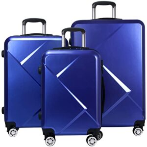 tiktun luggage sets,pc+abs hardshell lightweight durable spinner wheels suitcase, blue, 3-piece (20"/24"/28")