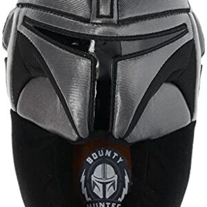 STAR WARS Boys Mandalorian Slipper, Full Body Mando Helmet Novelty Slipper, Grey/Black, Size 1-2 Big Kid