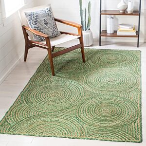 safavieh cape cod collection 4' x 6' green/natural cap203y handmade boho braided circles jute & cotton entryway living room foyer bedroom accent rug