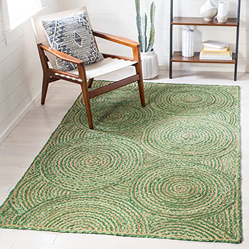 SAFAVIEH Cape Cod Collection 4' x 6' Green/Natural CAP203Y Handmade Boho Braided Circles Jute & Cotton Entryway Living Room Foyer Bedroom Accent Rug