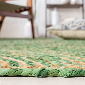 SAFAVIEH Cape Cod Collection 4' x 6' Green/Natural CAP203Y Handmade Boho Braided Circles Jute & Cotton Entryway Living Room Foyer Bedroom Accent Rug