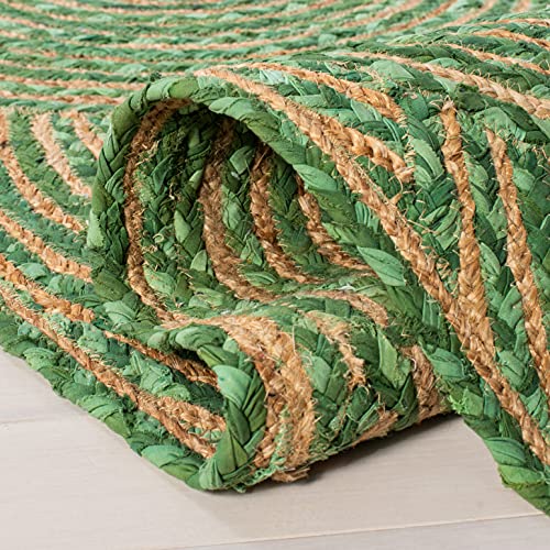 SAFAVIEH Cape Cod Collection 4' x 6' Green/Natural CAP203Y Handmade Boho Braided Circles Jute & Cotton Entryway Living Room Foyer Bedroom Accent Rug