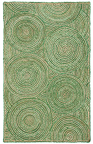 SAFAVIEH Cape Cod Collection 4' x 6' Green/Natural CAP203Y Handmade Boho Braided Circles Jute & Cotton Entryway Living Room Foyer Bedroom Accent Rug