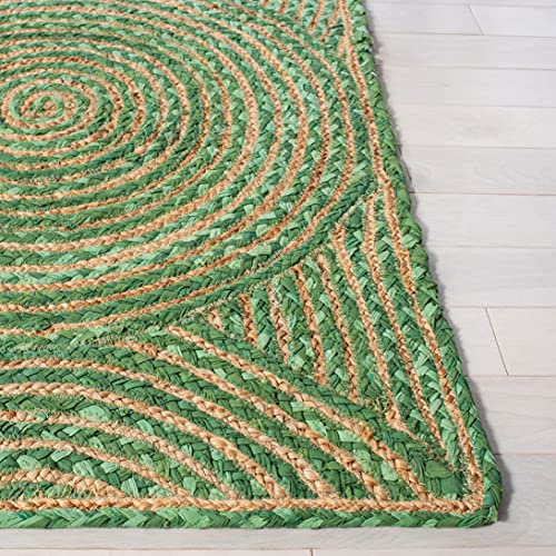 SAFAVIEH Cape Cod Collection 4' x 6' Green/Natural CAP203Y Handmade Boho Braided Circles Jute & Cotton Entryway Living Room Foyer Bedroom Accent Rug