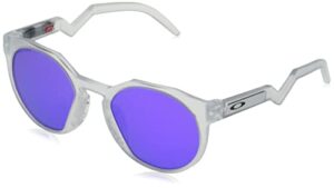 oakley men's oo9464a hstn low bridge fit round sunglasses, matte clear/prizm violet, 52 mm