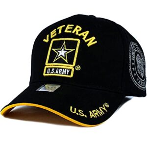 JM WARRIORS US Army Veteran Hat Army Military Official Licensed Adjustable Baseball Cap (Black), One Size