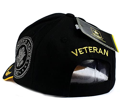 JM WARRIORS US Army Veteran Hat Army Military Official Licensed Adjustable Baseball Cap (Black), One Size