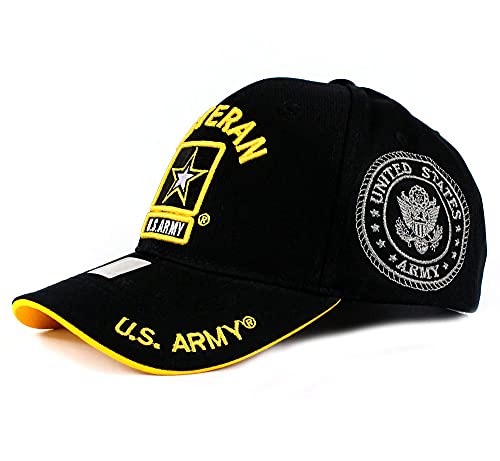 JM WARRIORS US Army Veteran Hat Army Military Official Licensed Adjustable Baseball Cap (Black), One Size