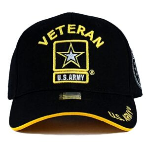 JM WARRIORS US Army Veteran Hat Army Military Official Licensed Adjustable Baseball Cap (Black), One Size