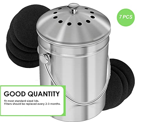 7 Pack Compost Bin Charcoal Filters Round Indoor Kitchen Compost Bucket Activated Charcoal Filters Replacements Sheets (6.7 Inch)