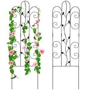 xyadx metal garden trellis for climbing plants & roses 61''x 18.5" plants support rustproof sturdy leaves garden trellis for vegetables trellis for potted plants pack of 2 - black