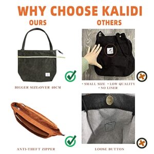 KALIDI Women Corduroy Tote Bag Large Shoulder Bag with Zipper Pockets Big Capacity Casual Handbags Shopping Bag for Girls, Brown