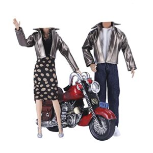 e-ting leather coat suit cool wild motorcycle style couple clothes for 11.5 inch girl doll and 12 inch boy doll (metallic)