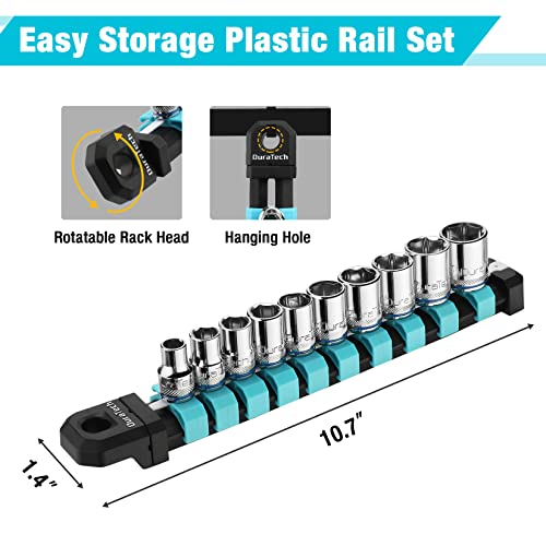 DURATECH 3/8" Drive Socket Set, Metric Socket Set 10PCS, Mechanic Metric Socket Sets with Storage Rack, 6-Point Shallow Socket Set, 8mm, 10mm, 11mm, 12mm, 13mm, 14mm, 15mm, 16mm, 17mm, 19mm