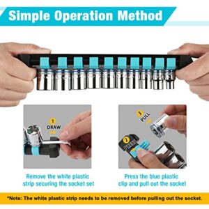 DURATECH 3/8" Drive Socket Set, Metric Socket Set 10PCS, Mechanic Metric Socket Sets with Storage Rack, 6-Point Shallow Socket Set, 8mm, 10mm, 11mm, 12mm, 13mm, 14mm, 15mm, 16mm, 17mm, 19mm