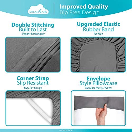 DREAMCARE Twin XL Sheets - Cooling Bed Sheets - 4pcs Set - XL Twin Sheet Set - Twin XL Fitted Sheet - Extra Long Twin Sheets Soft & Long Lasting 100% Fine Brushed Polyester with Side Pocket - Gray