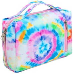 bluboon toiletry bag travel makeup bag portable cosmetic bag organizer for women and girls (tie dye blue)