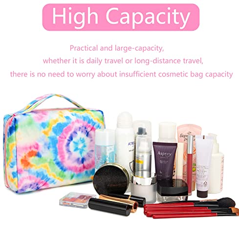 Bluboon Toiletry Bag Travel Makeup Bag Portable Cosmetic Bag Organizer for Women and Girls (Tie Dye Blue)